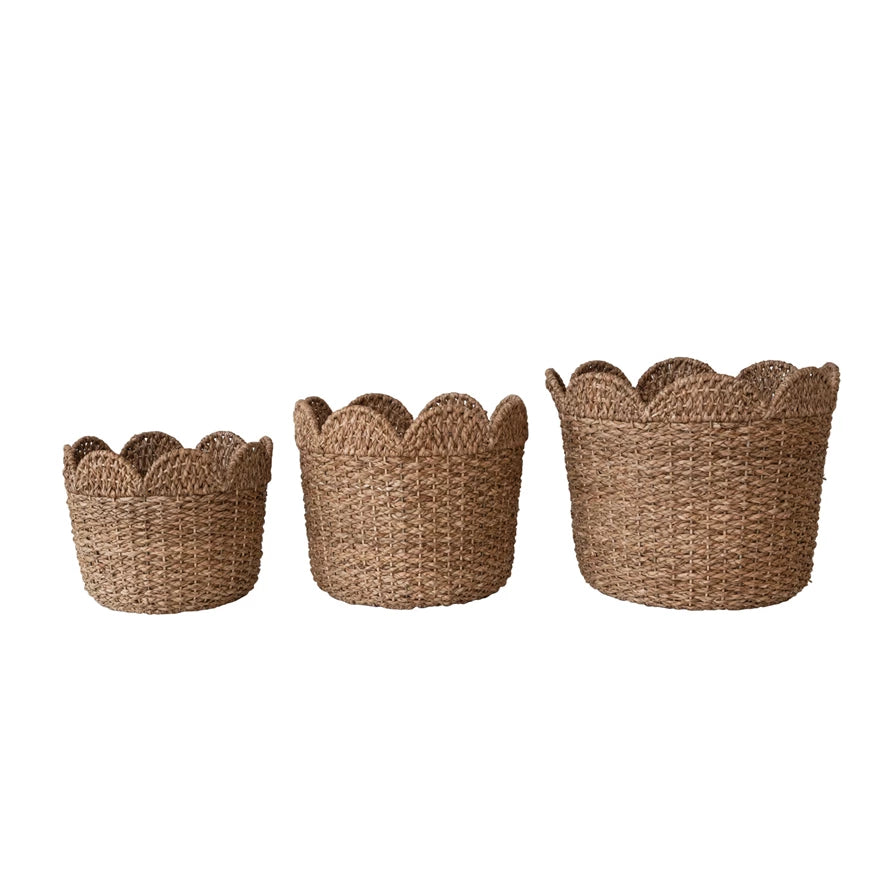 Scalloped Edge Bankuan & Rattan Basket