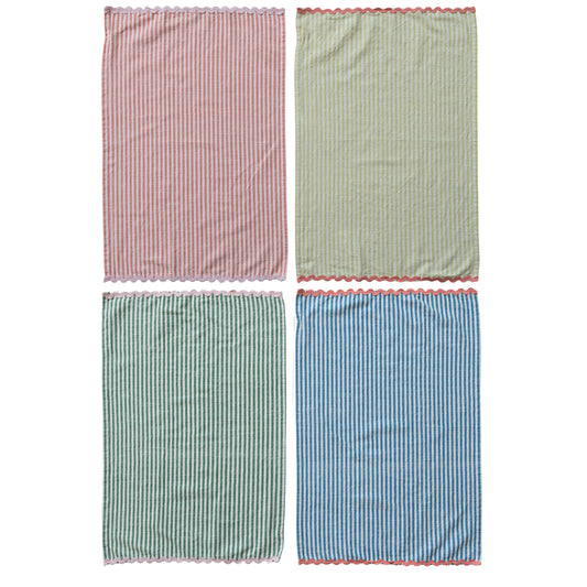 Striped Tea Towel with Ric Rac Trim